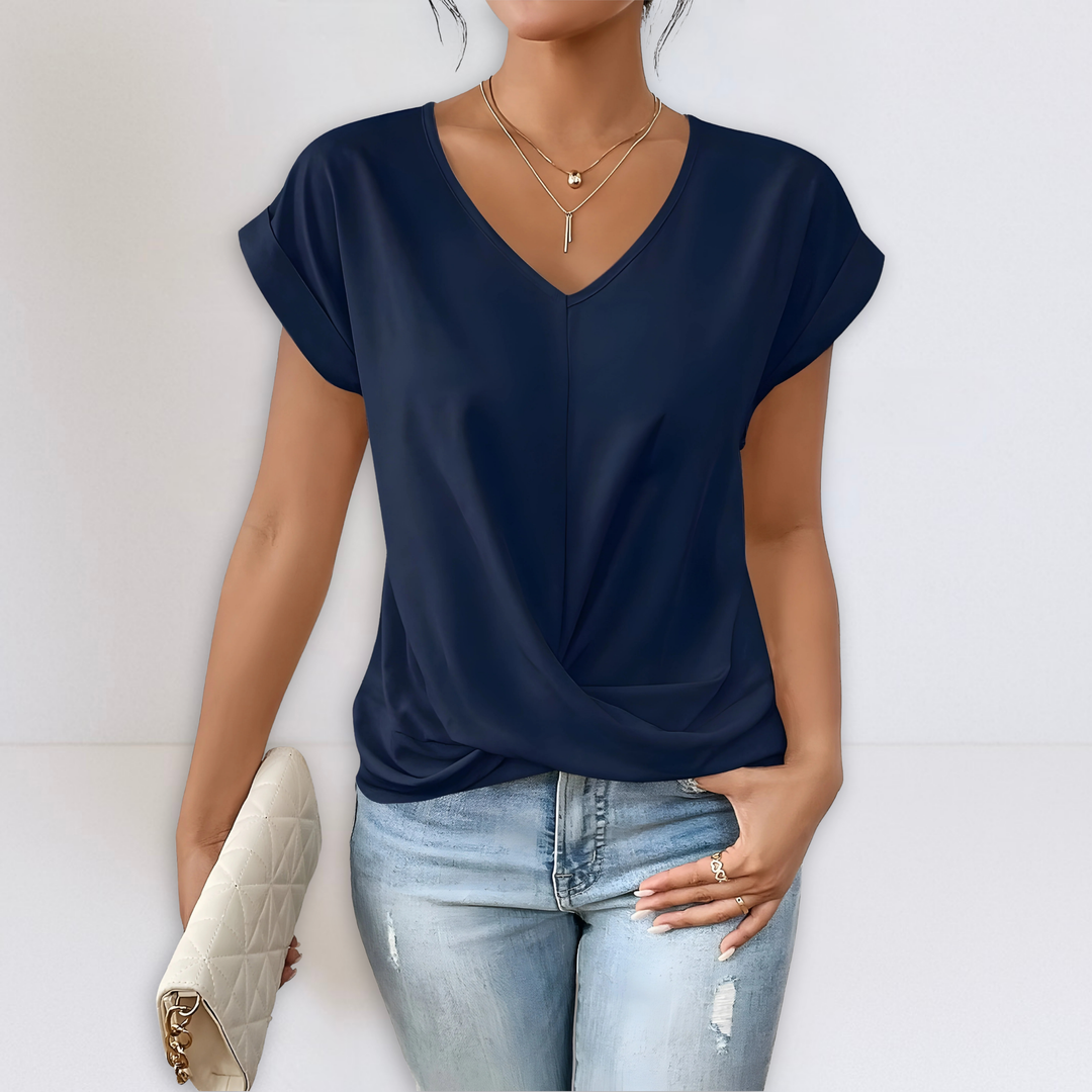Maggie | Top con cuello de pico anudado frontal