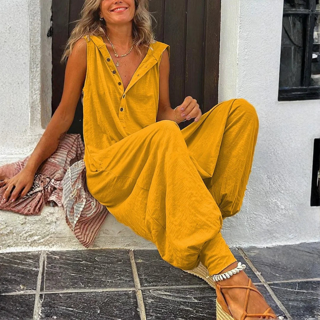 Comfortable Button Front Sleeveless Jumpsuit