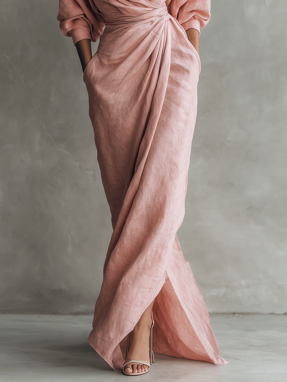 Vestido Maxi Minimalista Rosa con Escote en V para Mujer