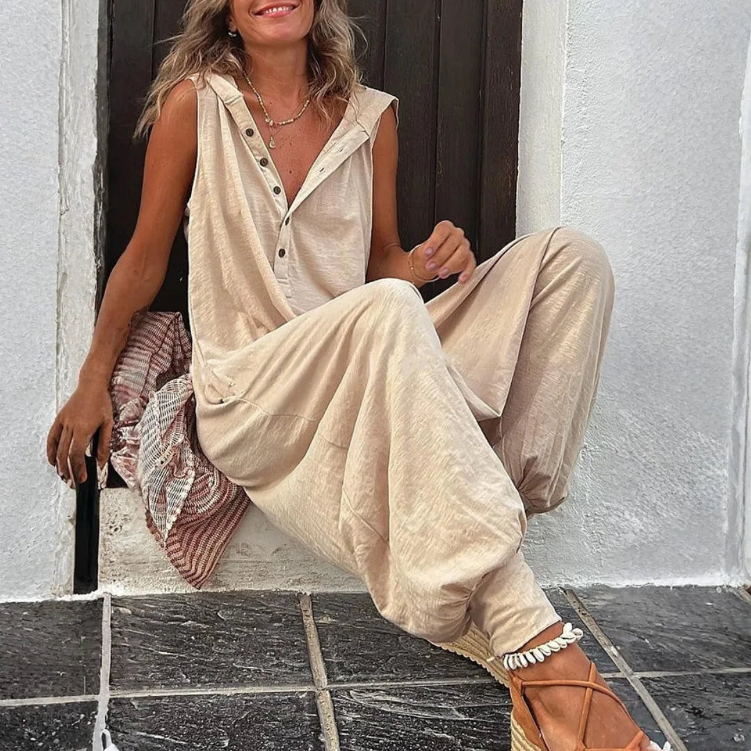 Comfortable Button Front Sleeveless Jumpsuit