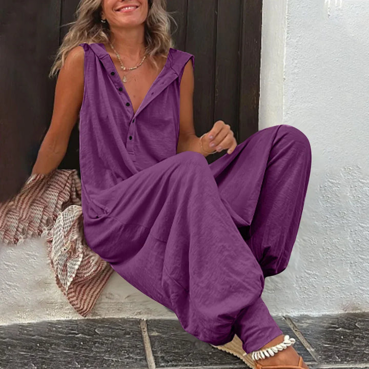 Comfortable Button Front Sleeveless Jumpsuit