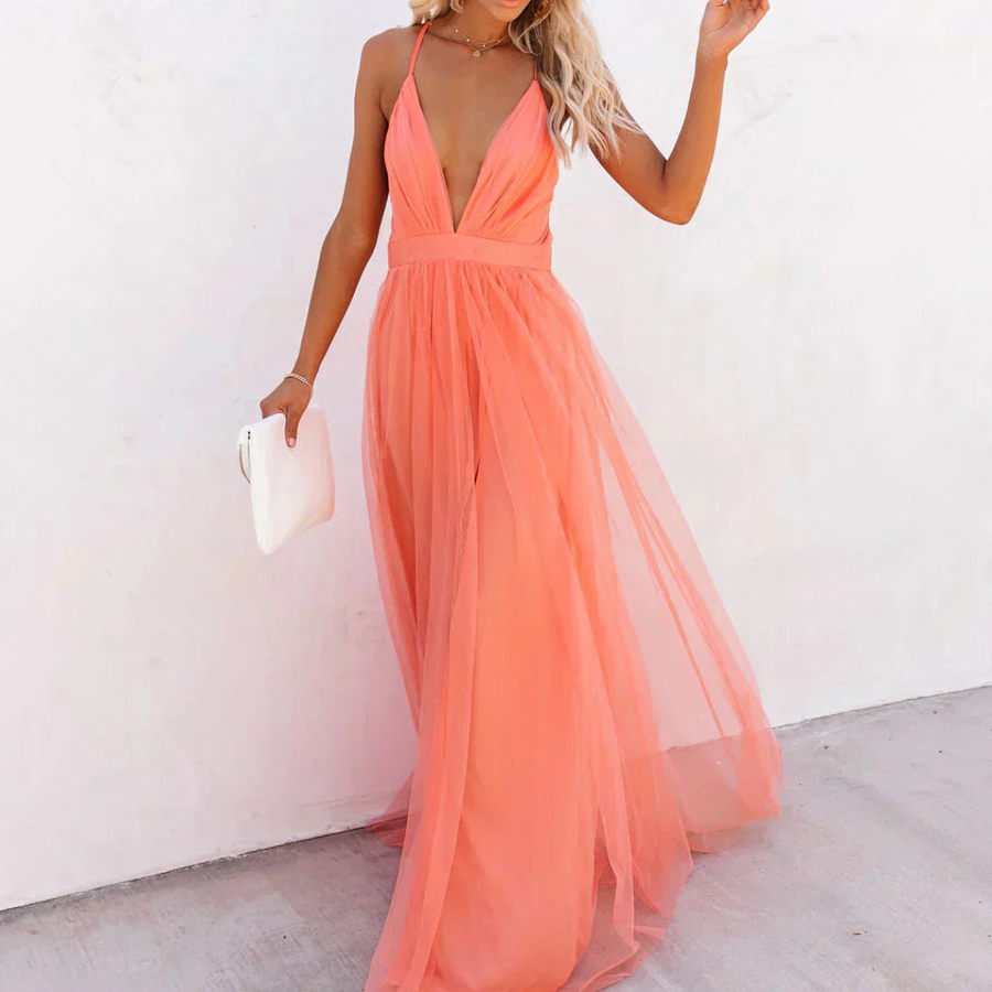 Maison | Vestido Maxi Luminoso Coral