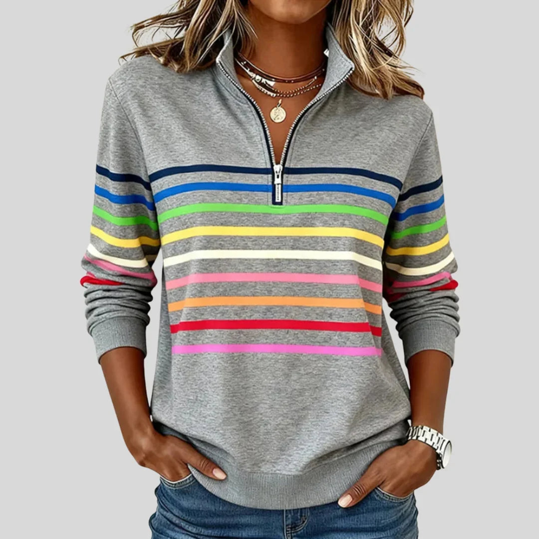 CELINE | Sudadera de Rayas Multicolor con Media Cremallera