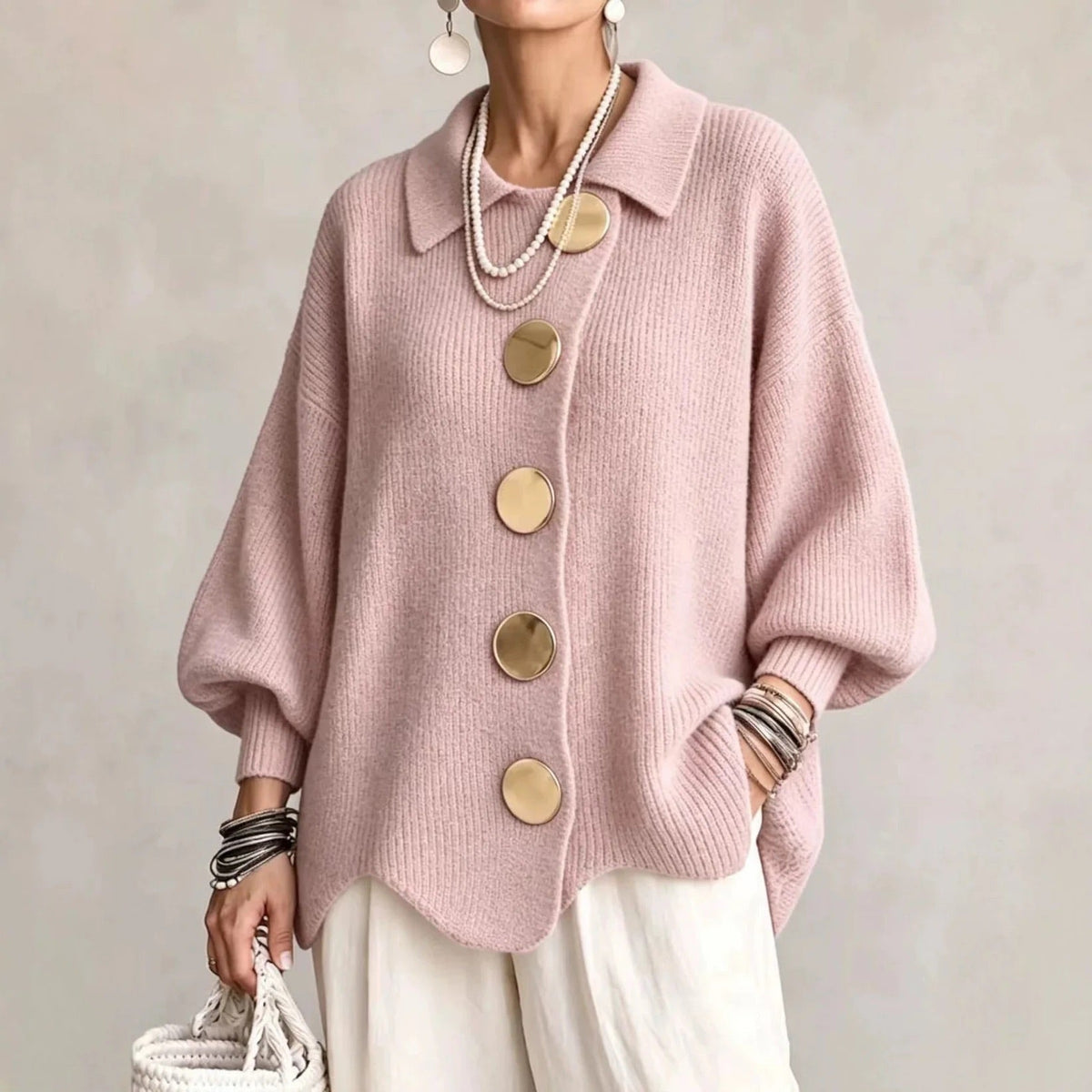 CARINA | CÁRDIGAN OVERSIZE CON CUELLO Y BOTONES