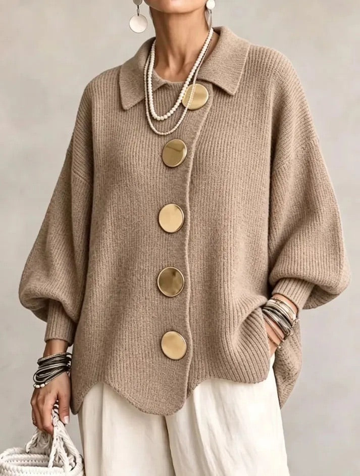 CARINA | CÁRDIGAN OVERSIZE CON CUELLO Y BOTONES