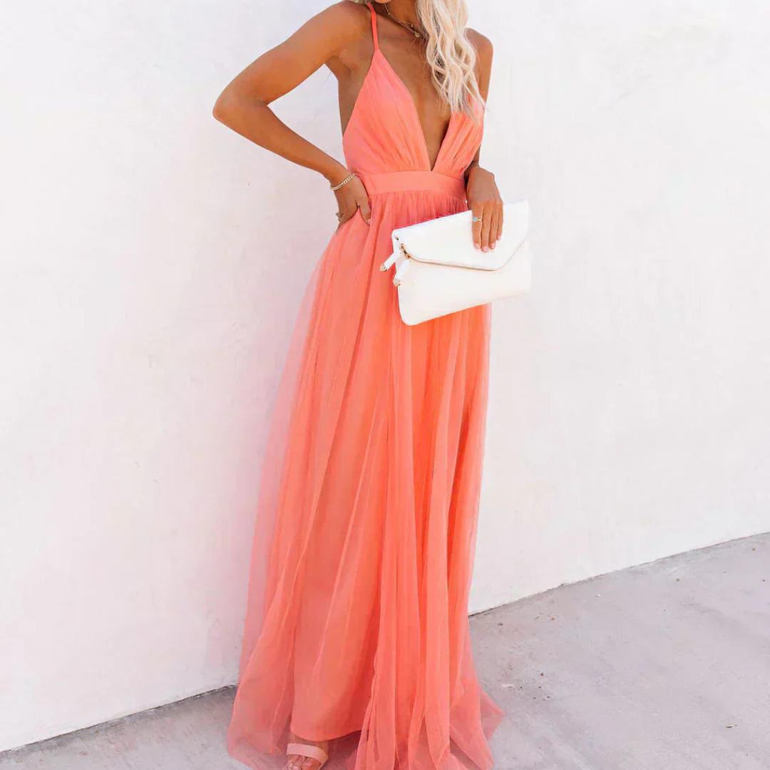 Maison | Vestido Maxi Luminoso Coral