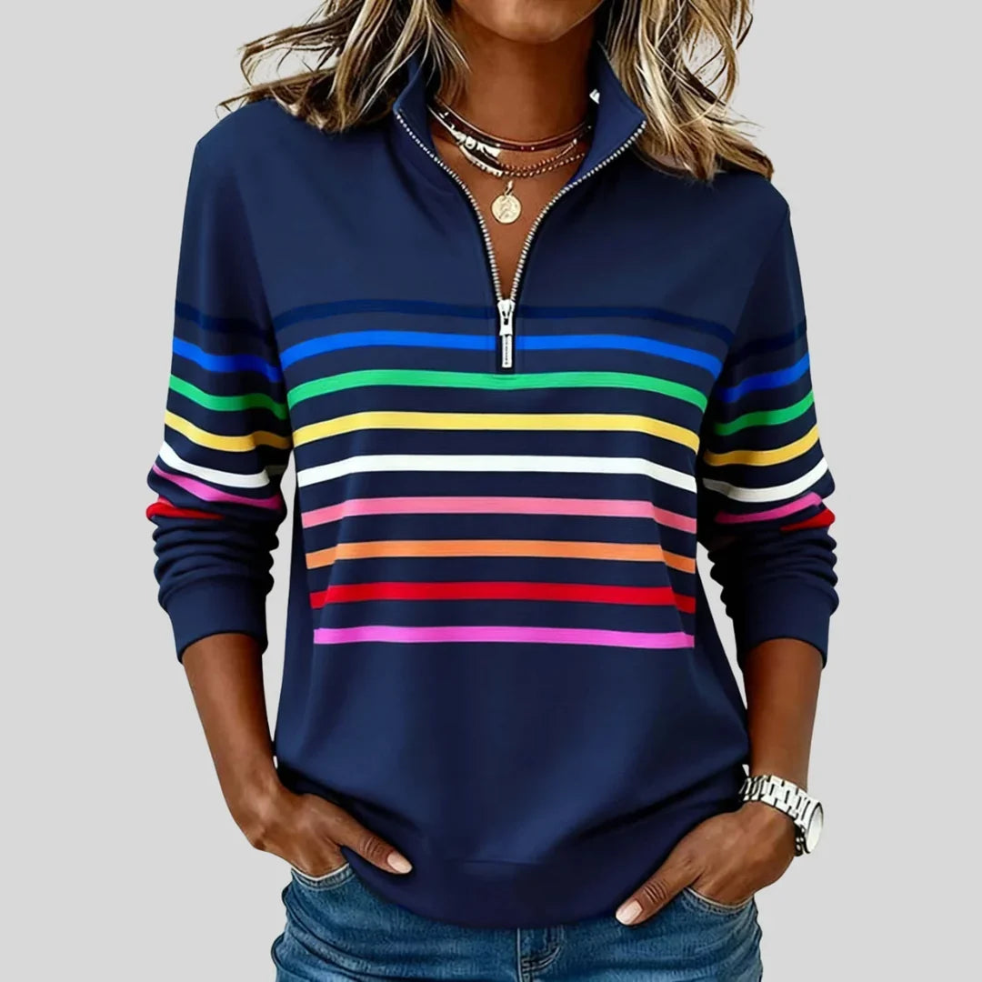 CELINE | Sudadera de Rayas Multicolor con Media Cremallera