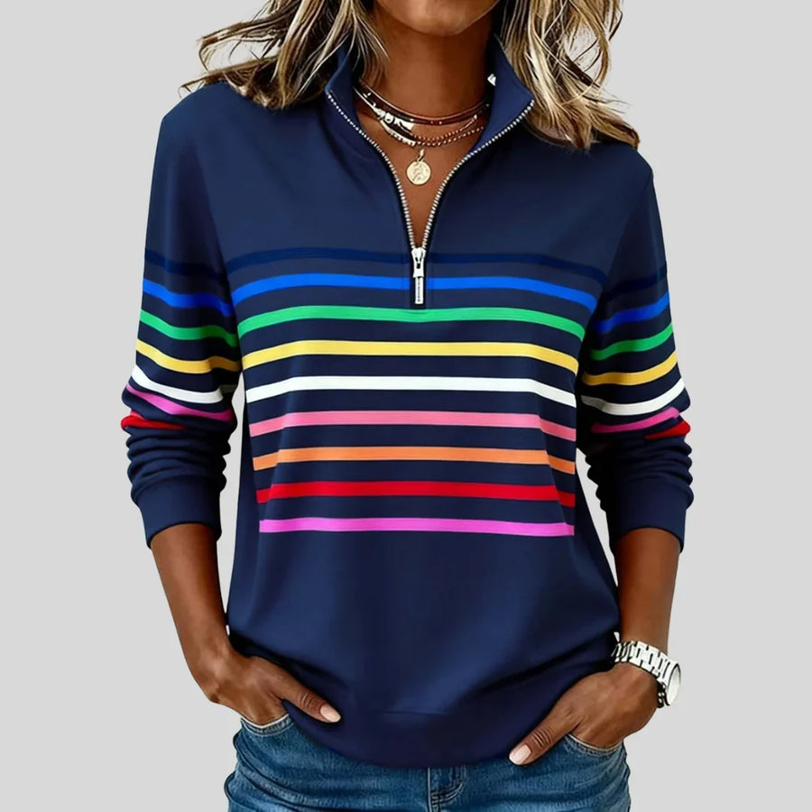 CELINE | Sudadera de Rayas Multicolor con Media Cremallera
