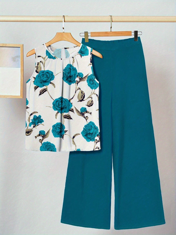 Alicia | Conjunto de dos piezas floral cian