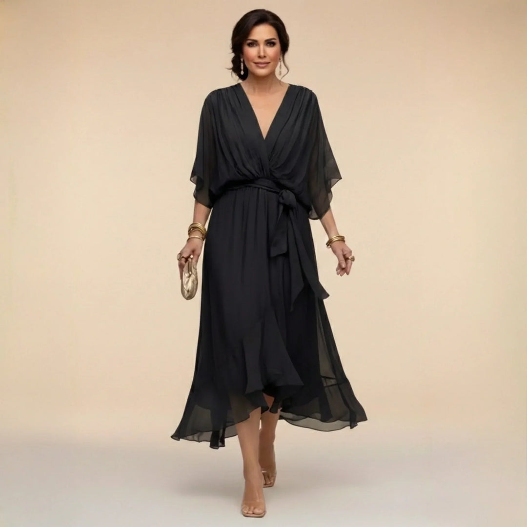 Monica | Vestido de chiffon con escote en V