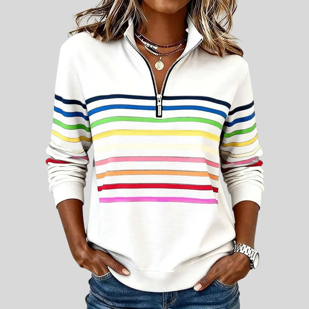 CELINE | Sudadera de Rayas Multicolor con Media Cremallera