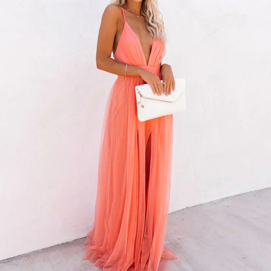 Maison | Vestido Maxi Luminoso Coral