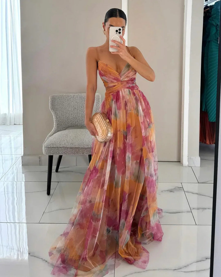Claudia™ | Encantador Vestido Largo con Estampado Floral