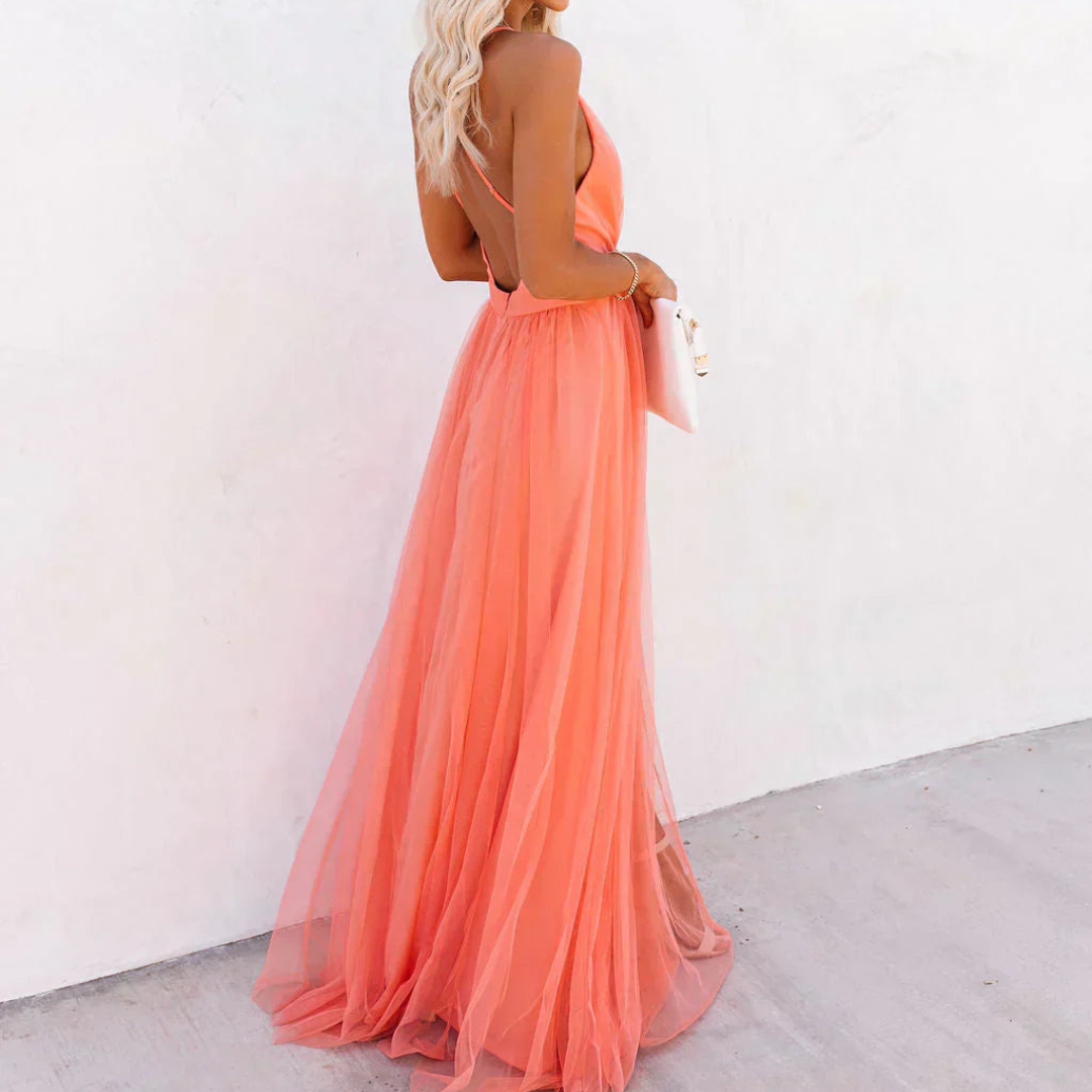 Maison | Vestido Maxi Luminoso Coral