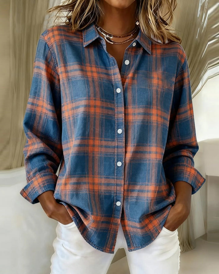 Xenna | Camisa con estampado a cuadros y cuello con muescas