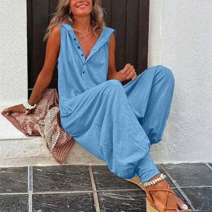 Comfortable Button Front Sleeveless Jumpsuit