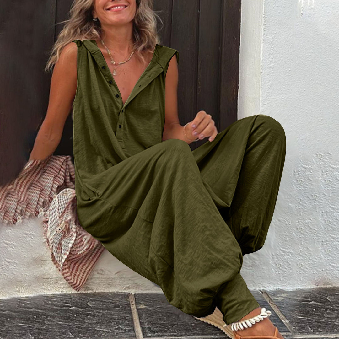 Comfortable Button Front Sleeveless Jumpsuit