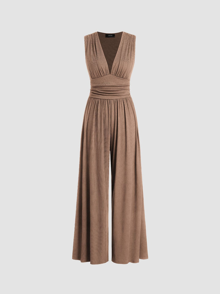 Mono Elegante de Pierna Ancha con Cuello en V