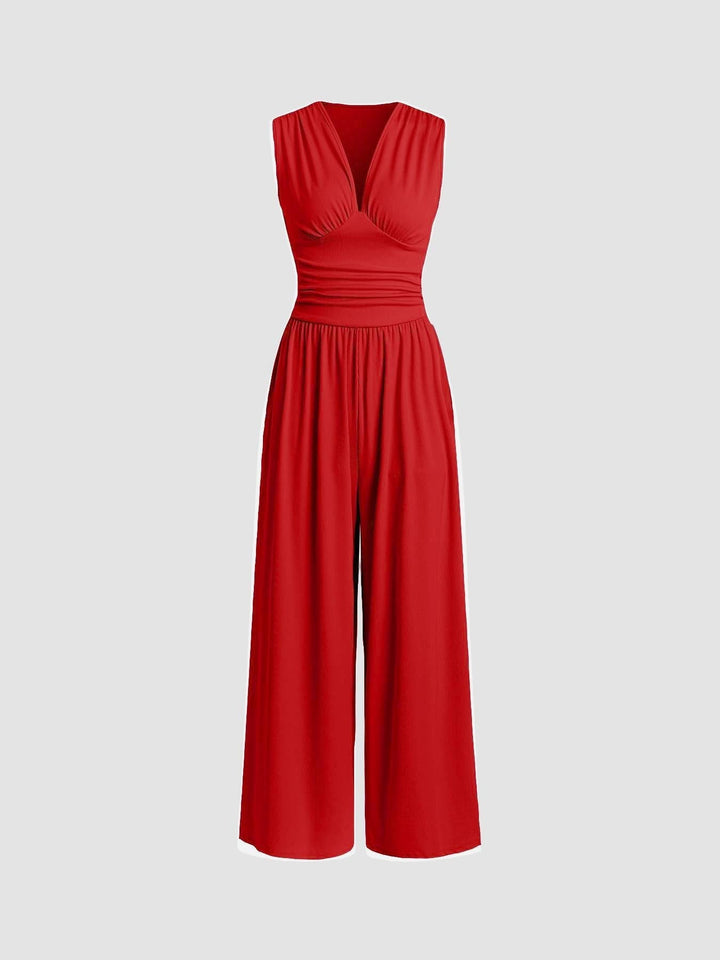 Mono Elegante de Pierna Ancha con Cuello en V