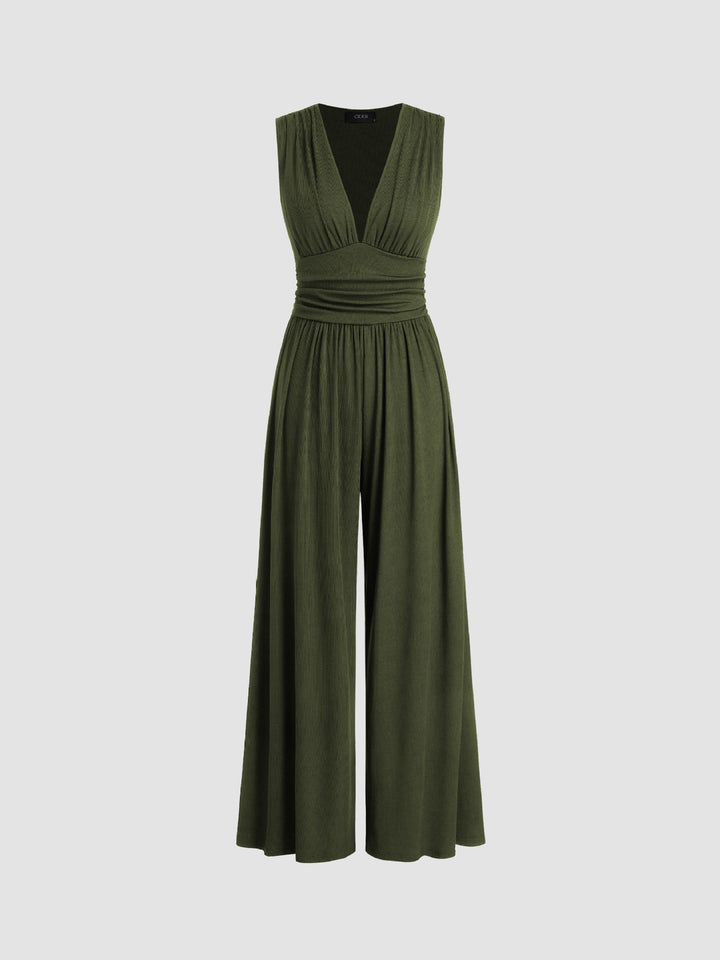 Mono Elegante de Pierna Ancha con Cuello en V