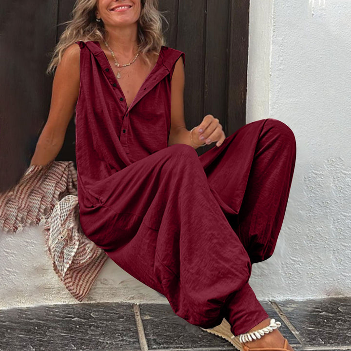 Comfortable Button Front Sleeveless Jumpsuit