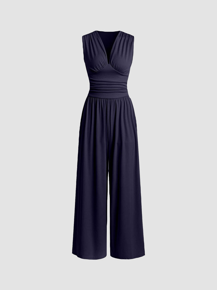 Mono Elegante de Pierna Ancha con Cuello en V