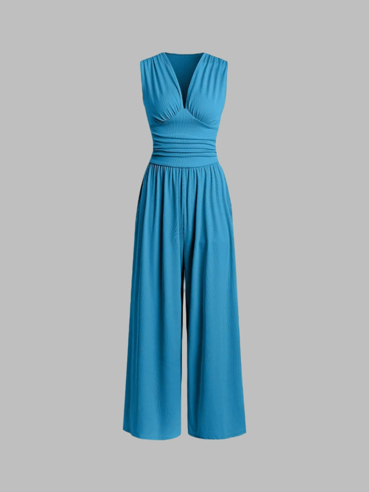 Mono Elegante de Pierna Ancha con Cuello en V