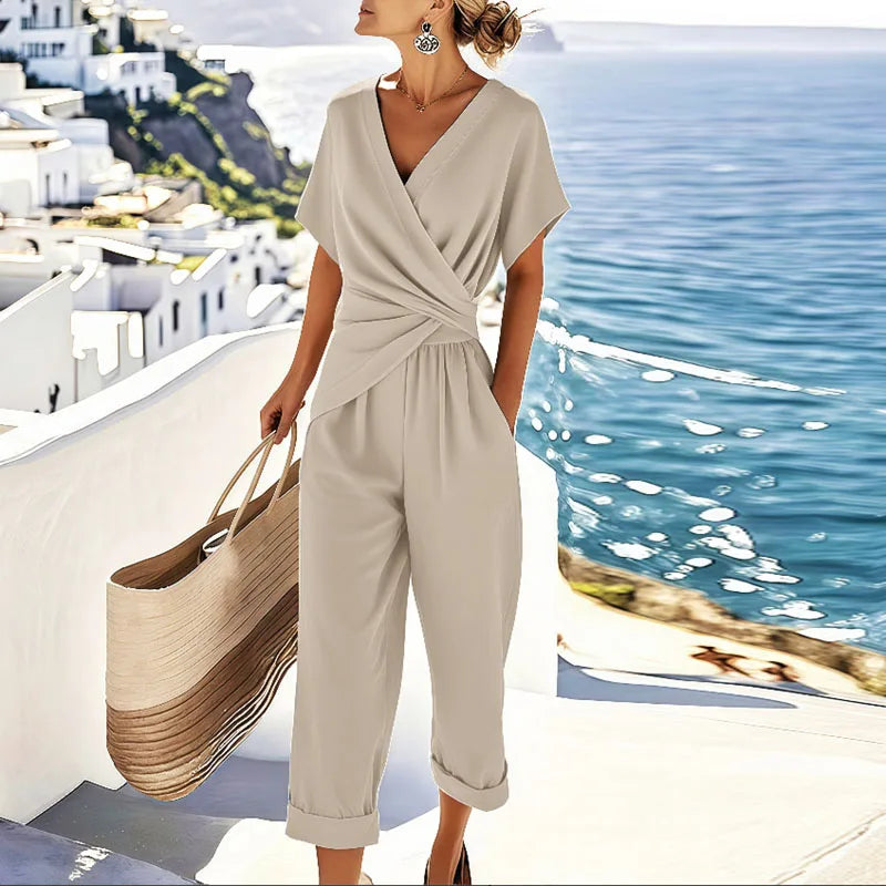 Elegant Wrap-Front Resort Style Jumpsuit