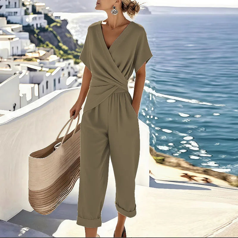 Elegant Wrap-Front Resort Style Jumpsuit