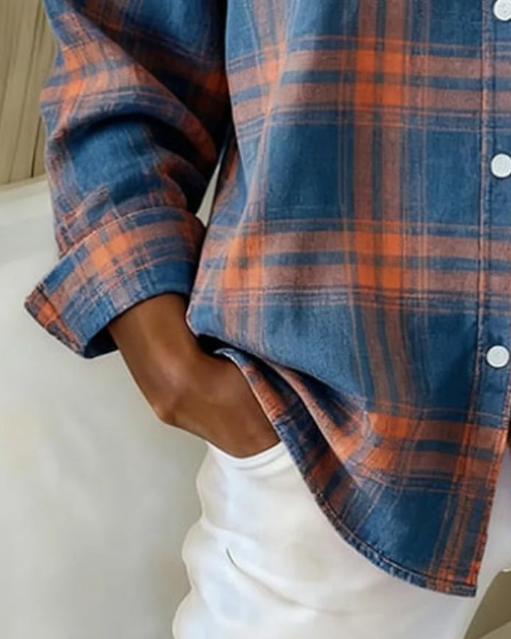 Xenna | Camisa con estampado a cuadros y cuello con muescas