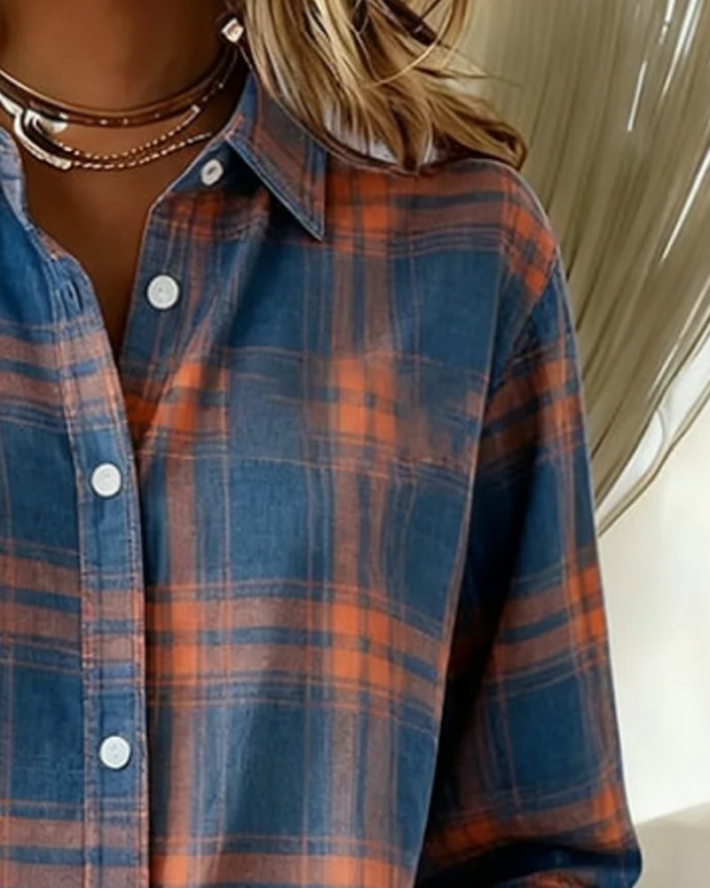 Xenna | Camisa con estampado a cuadros y cuello con muescas