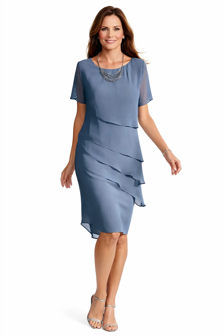 Serena | Vestido Azul Fluido con Diseño en Capas