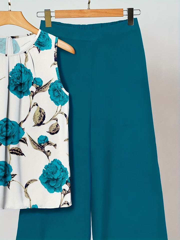 Alicia | Conjunto de dos piezas floral cian