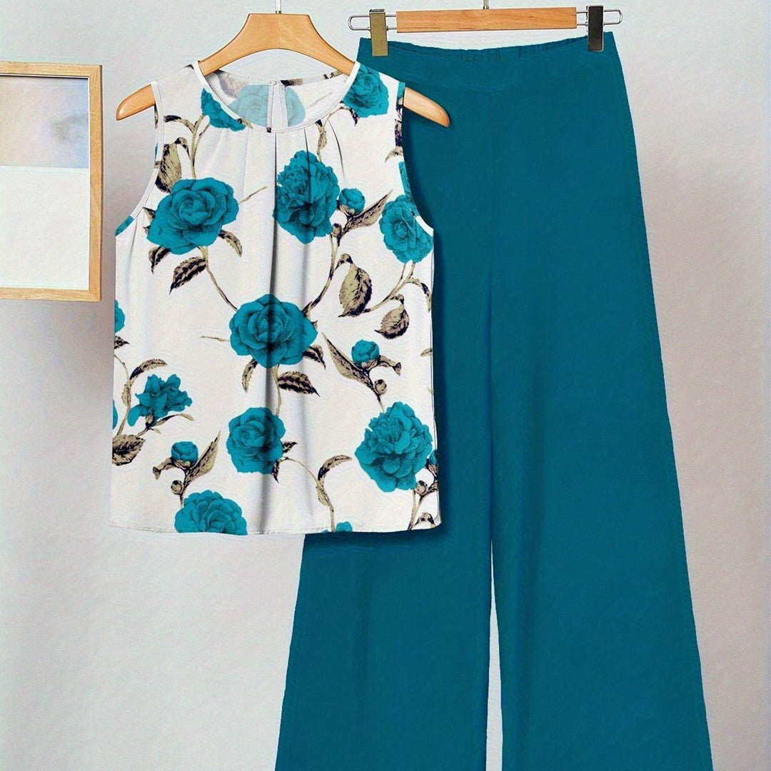 Alicia | Conjunto de dos piezas floral cian