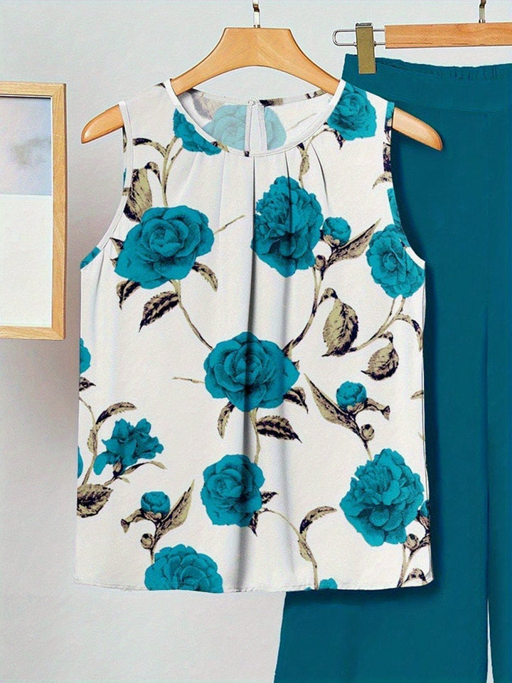Alicia | Conjunto de dos piezas floral cian