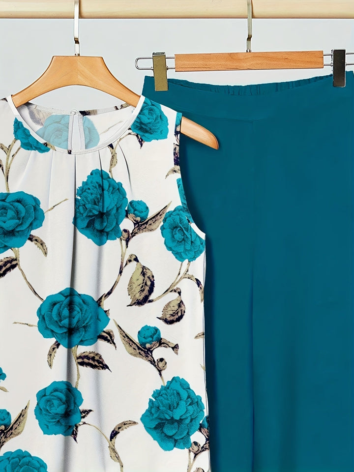 Alicia | Conjunto de dos piezas floral cian