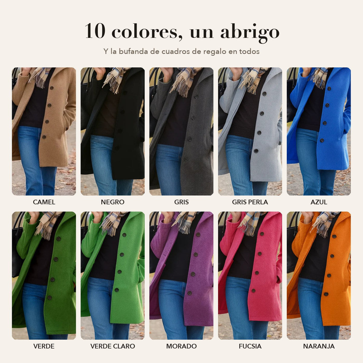 GRETA · ABRIGO DE PAÑO CON BUFANDA DE REGALO