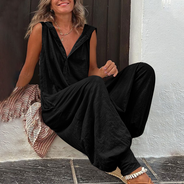 Comfortable Button Front Sleeveless Jumpsuit