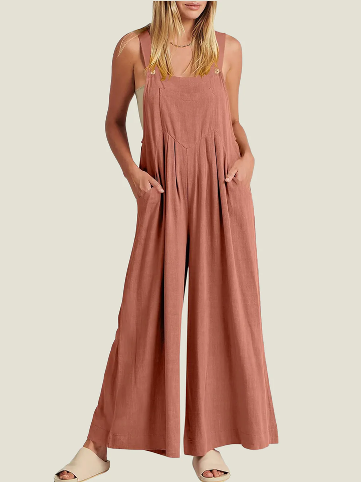 Comfortable Solid Button-Strap Relaxed Jumpsuit