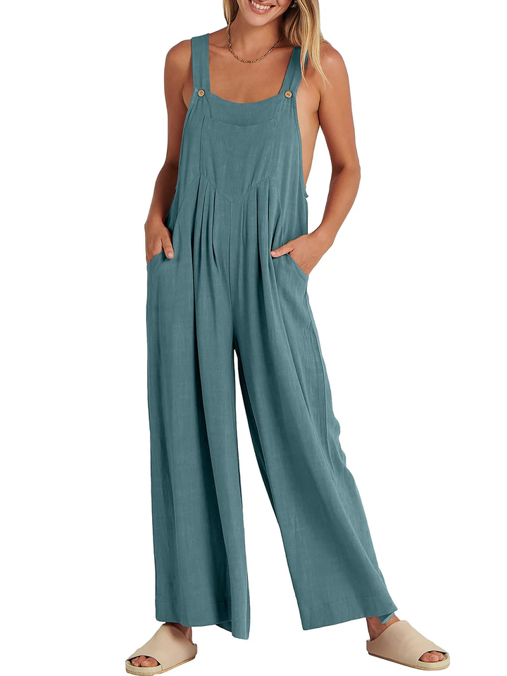 Comfortable Solid Button-Strap Relaxed Jumpsuit