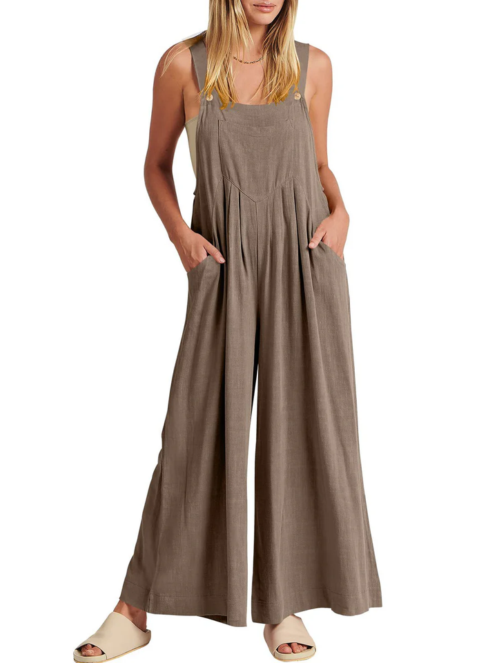 Comfortable Solid Button-Strap Relaxed Jumpsuit