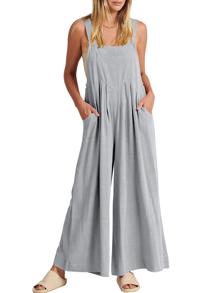 Comfortable Solid Button-Strap Relaxed Jumpsuit