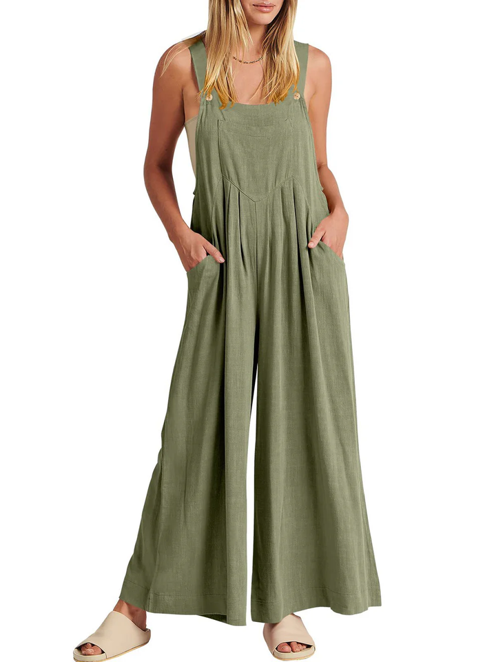 Comfortable Solid Button-Strap Relaxed Jumpsuit