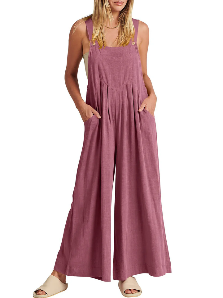 Comfortable Solid Button-Strap Relaxed Jumpsuit