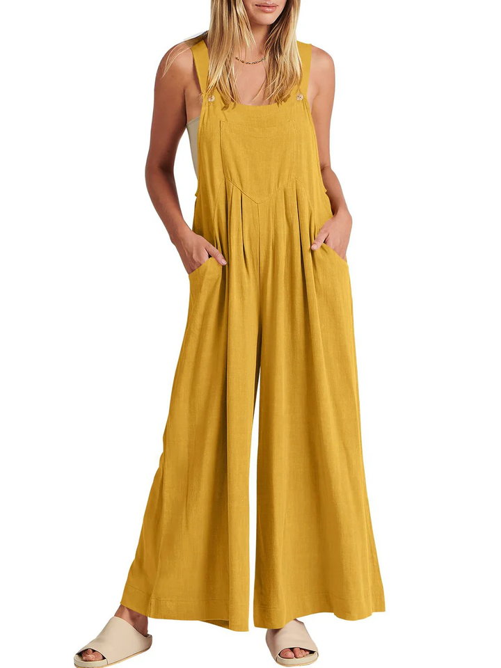 Comfortable Solid Button-Strap Relaxed Jumpsuit