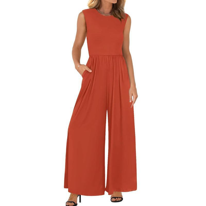 Comfortable Sleeveless Wide-Leg Pocket Jumpsuit