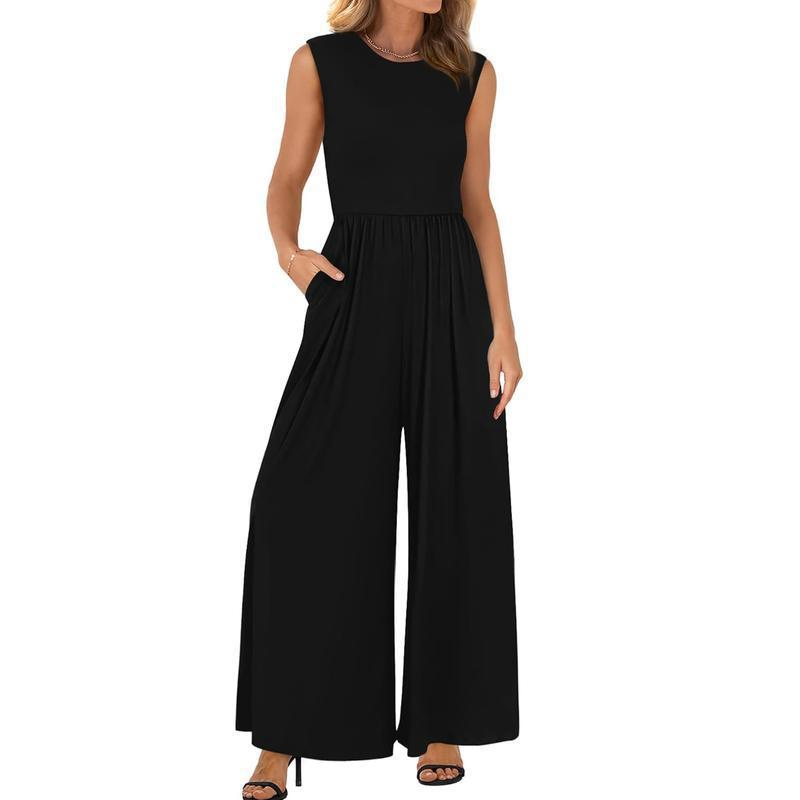 Comfortable Sleeveless Wide-Leg Pocket Jumpsuit
