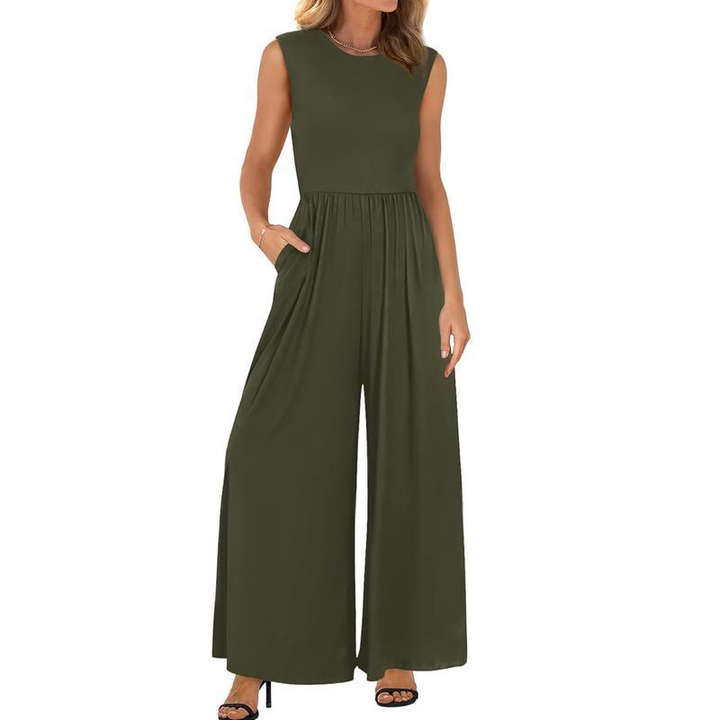 Comfortable Sleeveless Wide-Leg Pocket Jumpsuit