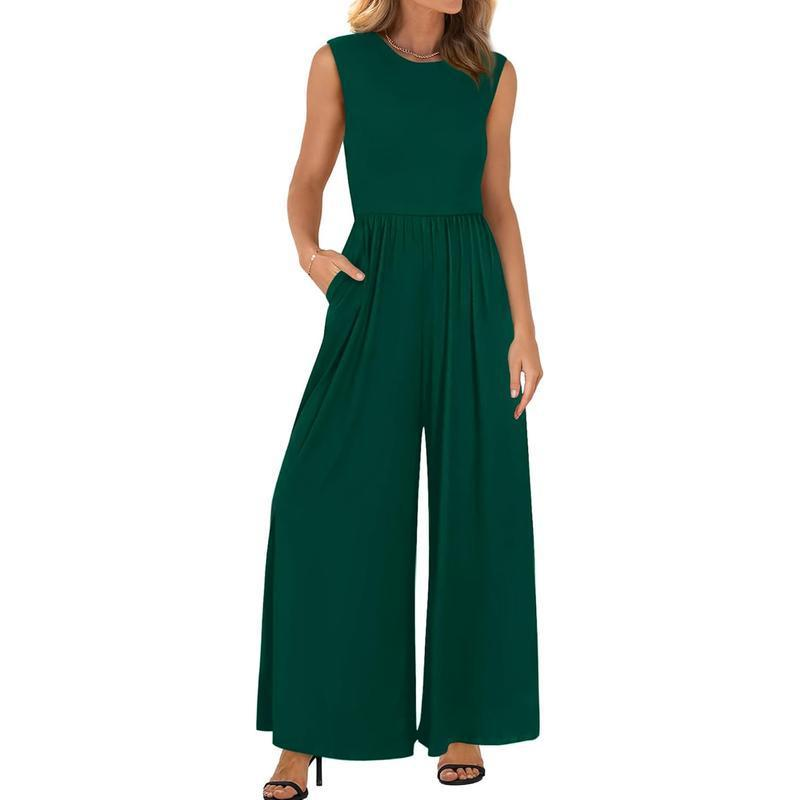 Comfortable Sleeveless Wide-Leg Pocket Jumpsuit