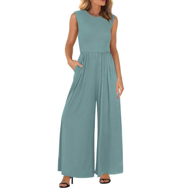 Comfortable Sleeveless Wide-Leg Pocket Jumpsuit